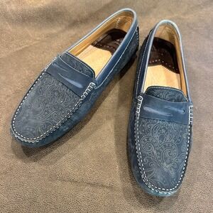 Robert Graham Mens Blue Paisley Leather Driving Loafers Penny Mocs RGS5001 Sz 11
